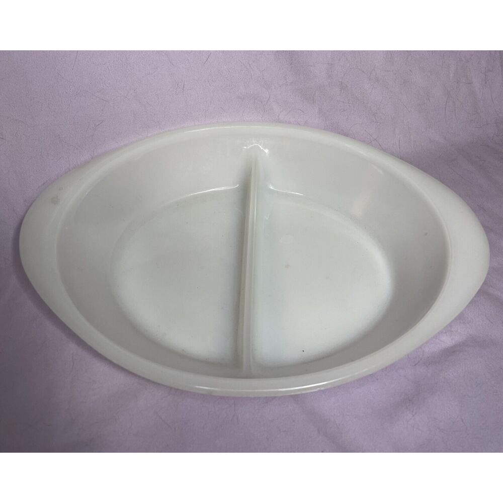 Vintage Glasbake Milk Glass Divided Dish Cottage Core J2352